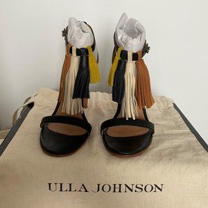 Ulla Johnson Black Leather Heel Sandals w Tassels